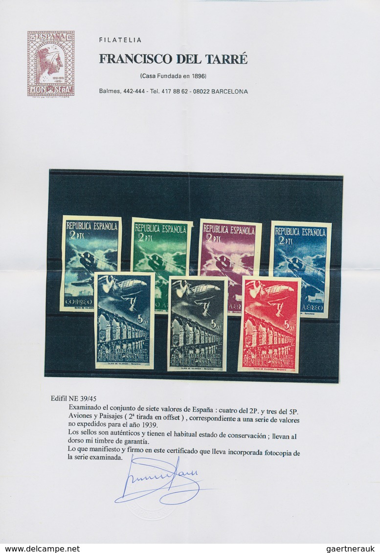 Thematik: Flugzeuge, Luftfahrt / Airoplanes, Aviation: 1939, SPAIN: UNISSUED Airmail Stamps With Air - Avions