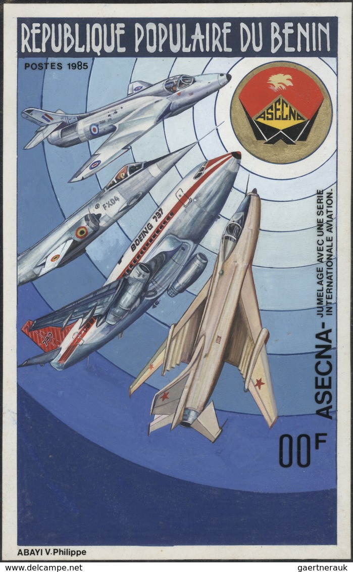 Thematik: Flugzeuge, Luftfahrt / Airoplanes, Aviation: 1985, Benin. Artwork For The Issue "ASECNA, 2 - Flugzeuge