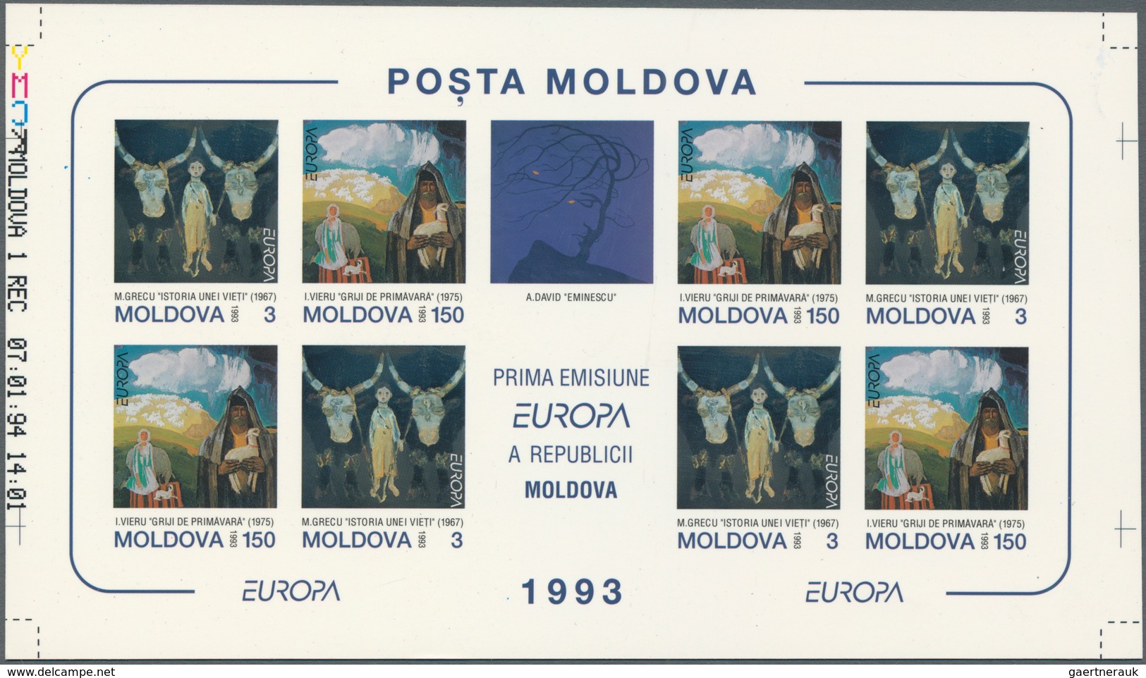 Thematik: Malerei, Maler / Painting, Painters: 1993, MOLDOVA: Europa Issue 'Modern Art' With Paintin - Sonstige & Ohne Zuordnung