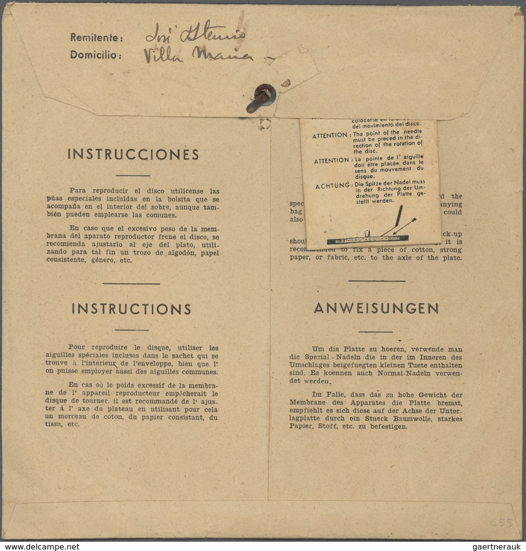 Thematik: Musik / Music: 1938 Appr., Registerred Envelope Inscripted "FONOPOSTAL" Containing A Disc - Muziek