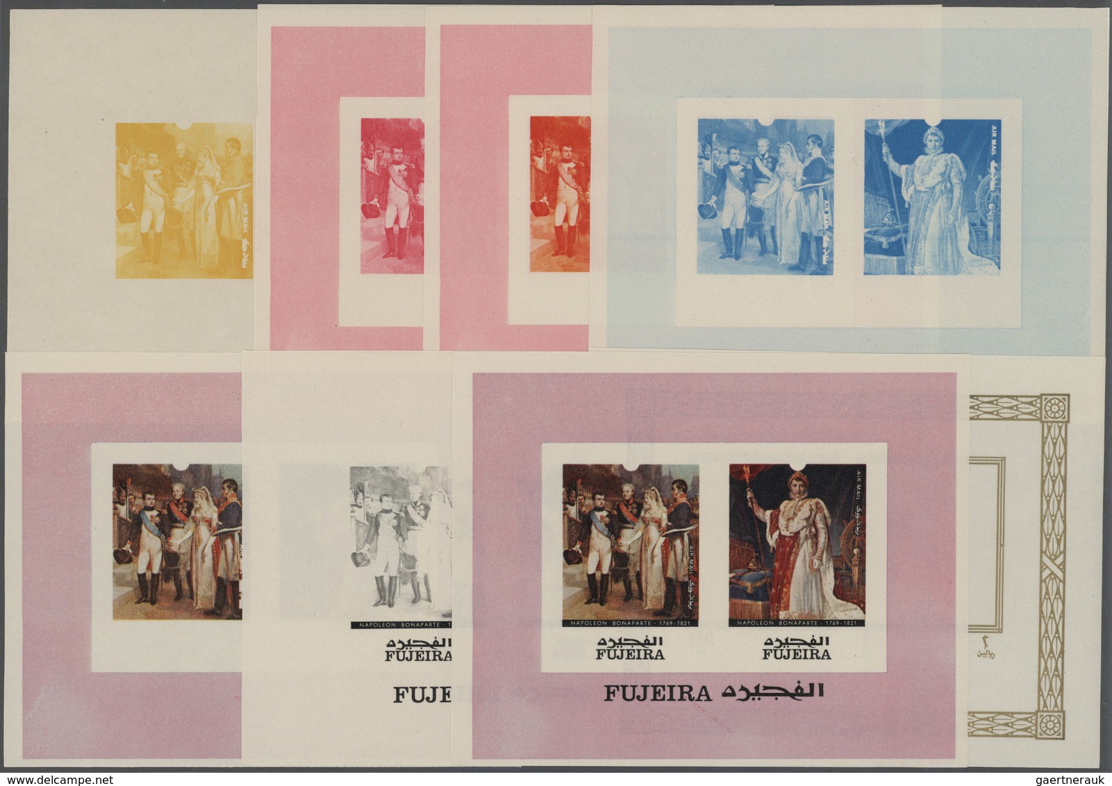 Thematik: Napoleon: 1970, BICENTENARY OF THE BIRTH OF NAPOLEON - 8 Items; Fujeira, Progressive Plate - Napoleon