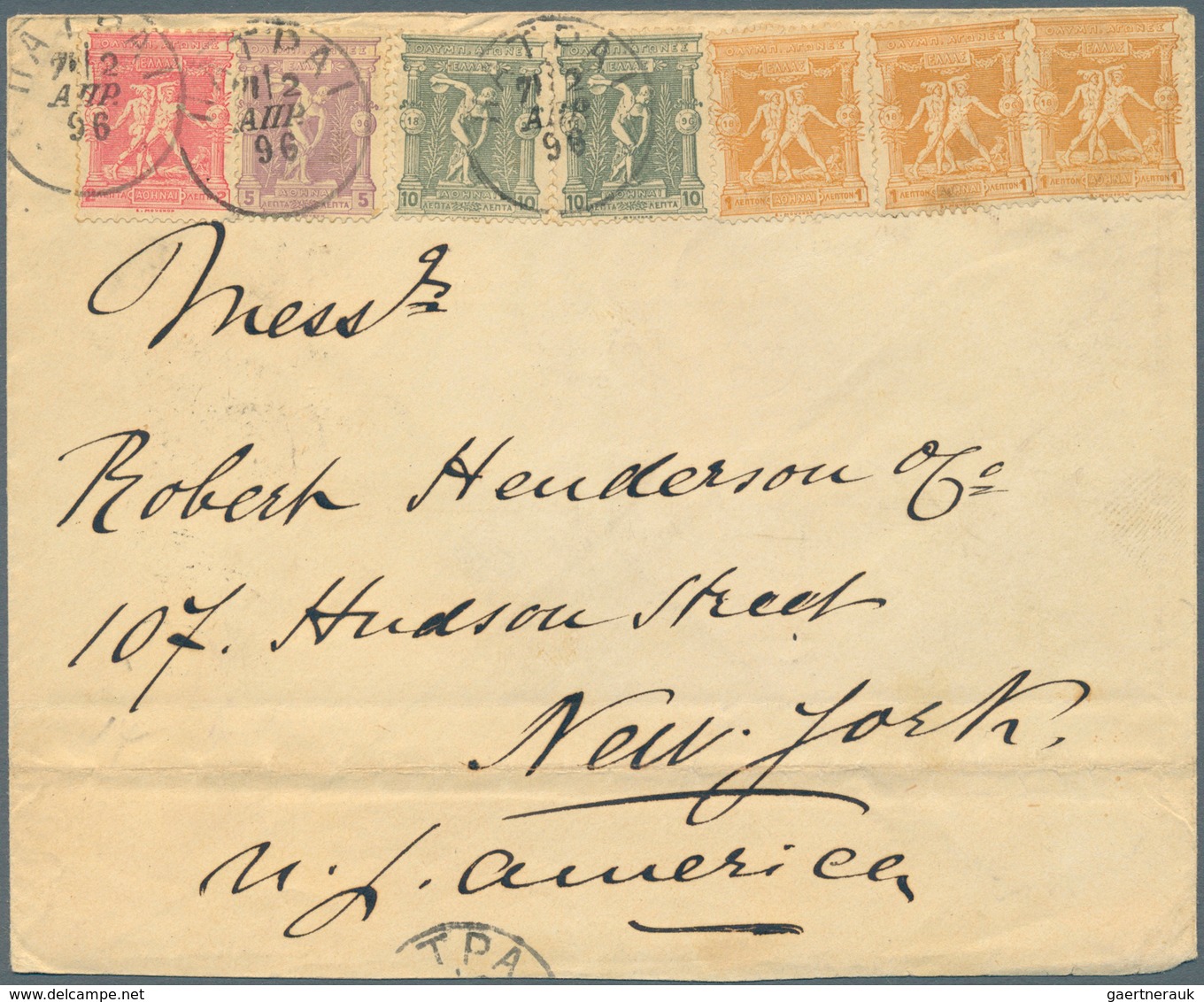 Thematik: Olympische Spiele / Olympic Games: 1896 Griechenland (Apr 2): Envelope To The USA With 189 - Autres & Non Classés