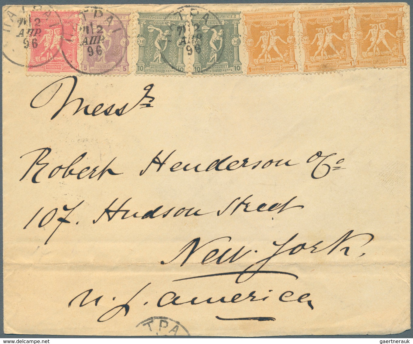 Thematik: Olympische Spiele / Olympic Games: 1896 Griechenland (Apr 2): Envelope To The USA With 189 - Other & Unclassified