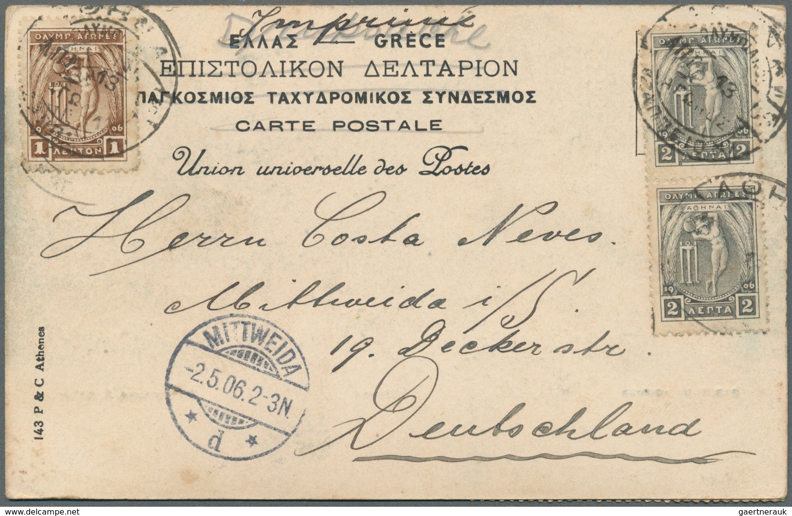 Thematik: Olympische Spiele / Olympic Games: 1906, ATHENS, Interim Olympiad: Picture Card With 3 Vig - Sonstige & Ohne Zuordnung