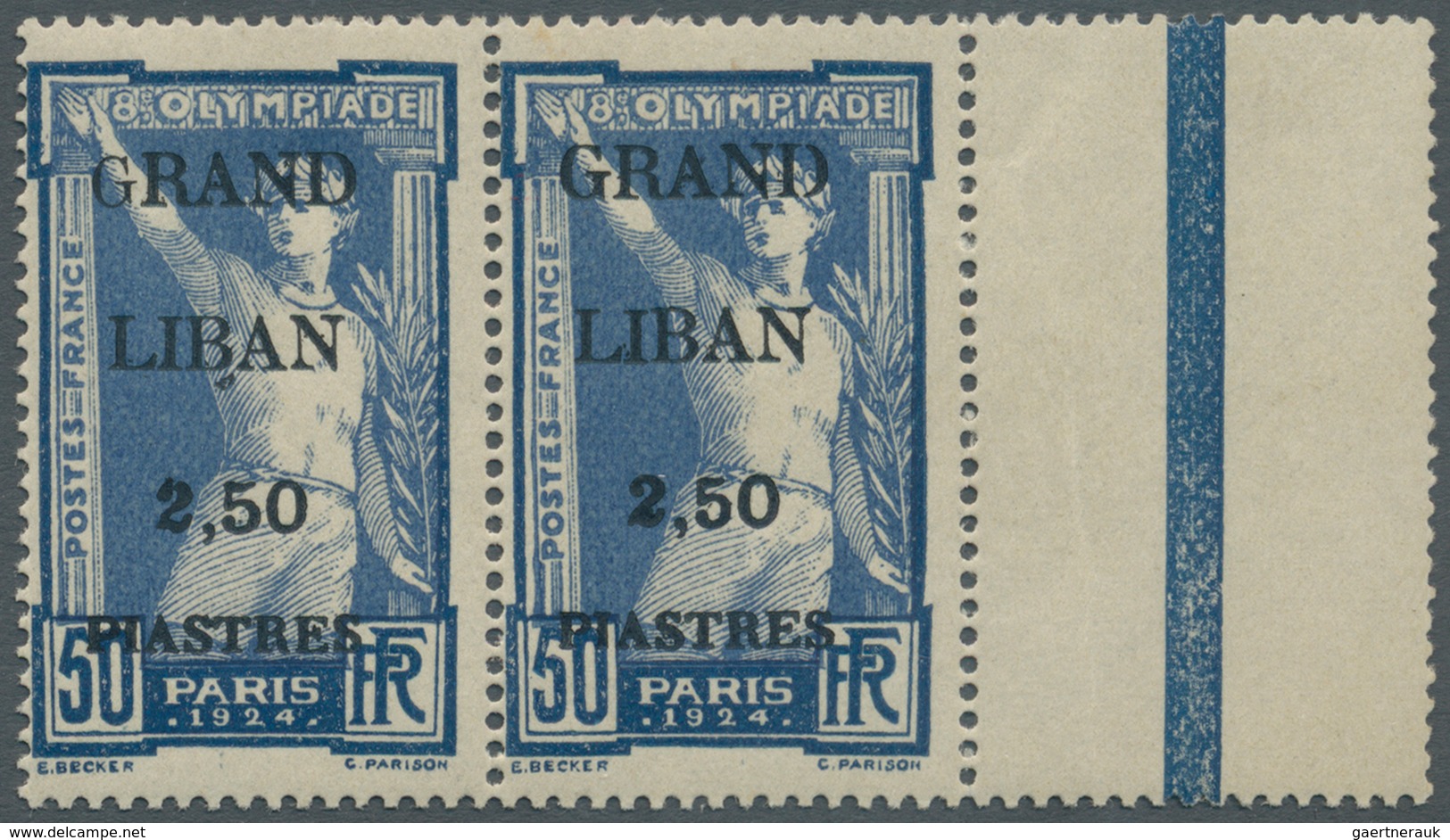 Thematik: Olympische Spiele / Olympic Games: 1924, Libanon, Olympic Games, 2.50pi. On 50c., Horiz. P - Sonstige & Ohne Zuordnung