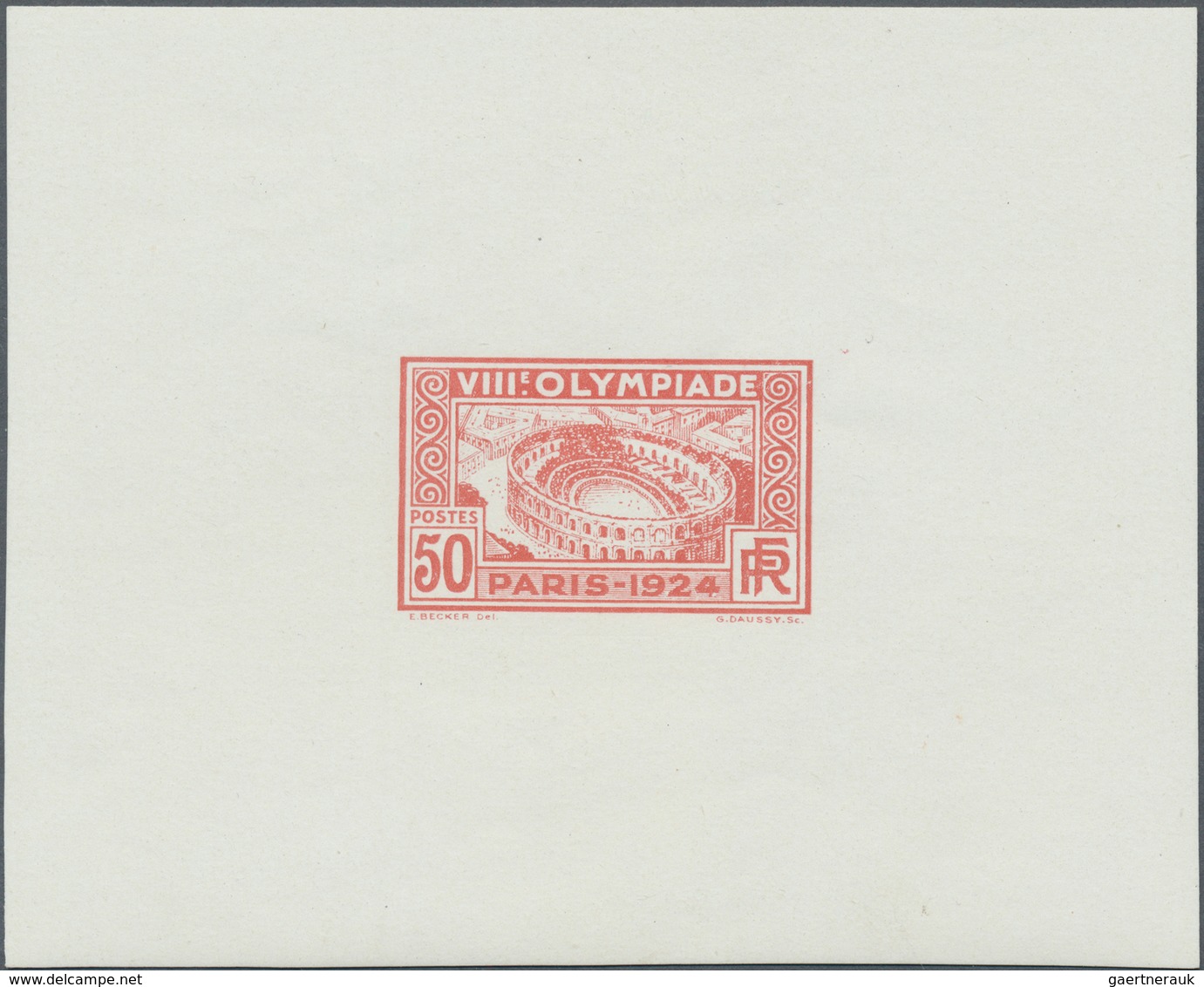Thematik: Olympische Spiele / Olympic Games: 1924, France For Paris 1924. COLOR PROOF In Reddish Bro - Autres & Non Classés