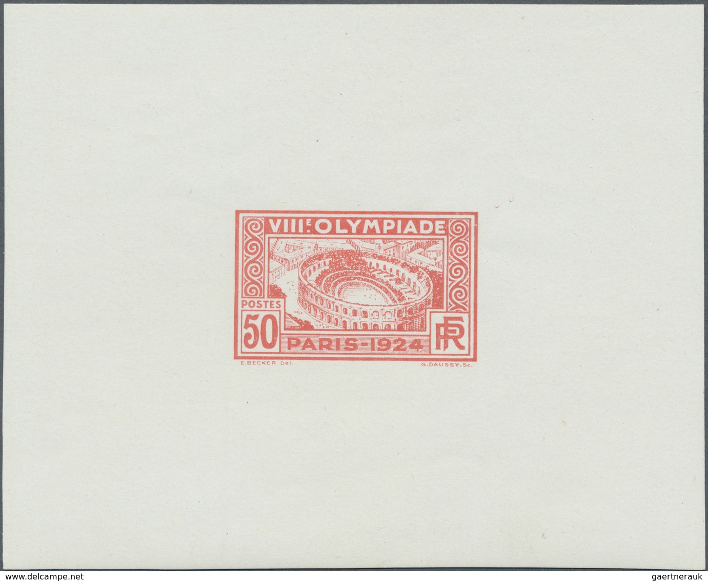 Thematik: Olympische Spiele / Olympic Games: 1924, France For Paris 1924. COLOR PROOF In Reddish Bro - Other & Unclassified