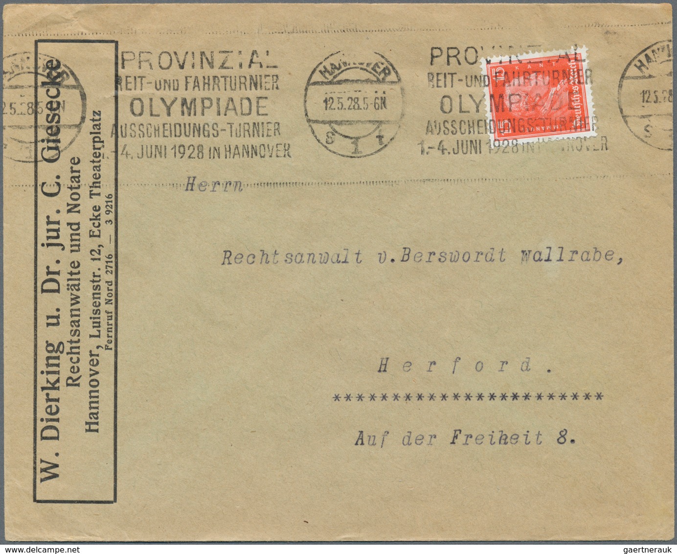 Thematik: Olympische Spiele / Olympic Games: 1928, German Reich For Olympiade 1928. Roller Handstamp - Sonstige & Ohne Zuordnung