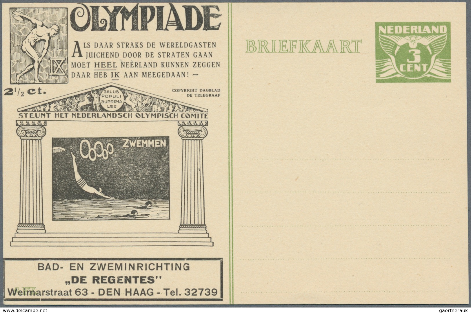 Thematik: Olympische Spiele / Olympic Games: 1928, The Netherlands For Amsterdam 1928. Huygens 3c En - Other & Unclassified