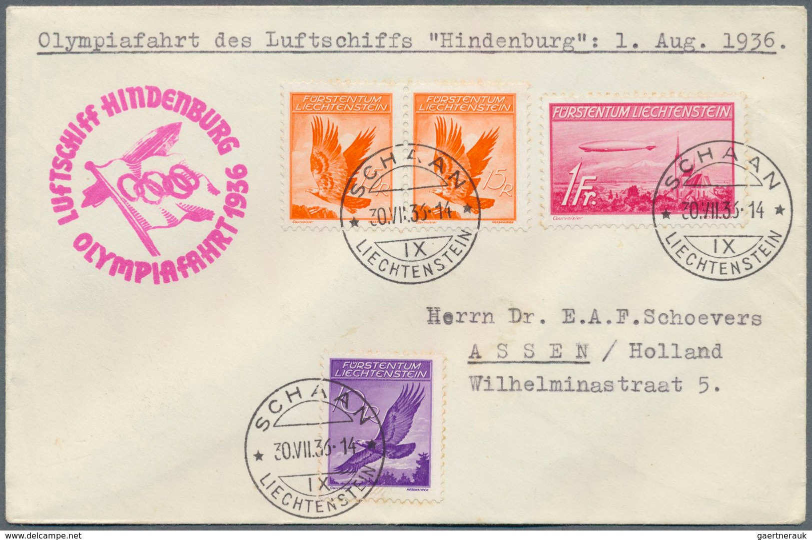 Thematik: Olympische Spiele / Olympic Games: 1936, Berlin, Olympiafahrt Mit Zuleitung Liechtenstein, - Other & Unclassified