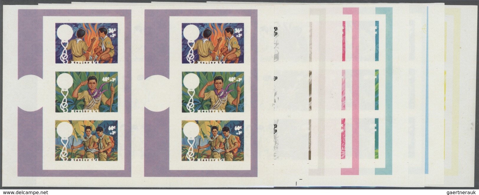 Thematik: Pfadfinder / Boy Scouts: 1983, Aitutaki, 8 Items, Collective, Progressive Plate Proofs Of - Autres & Non Classés