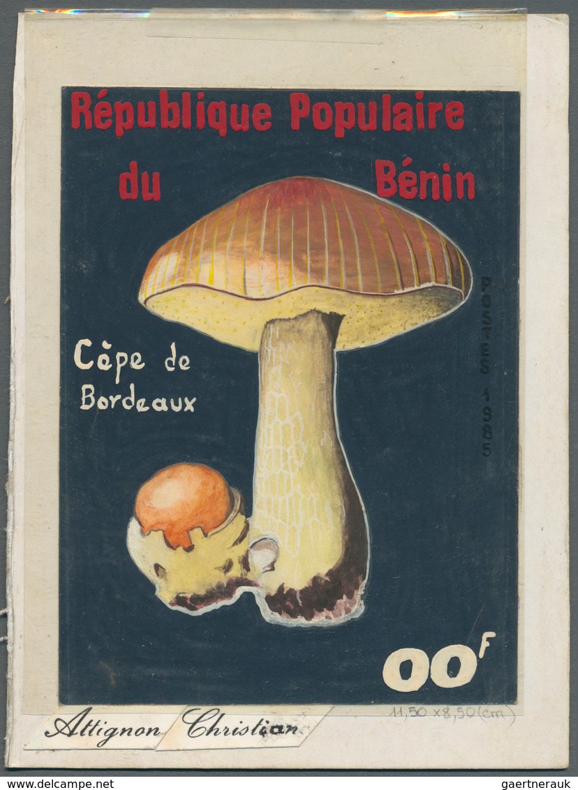 Thematik: Pilze / Mushrooms: 1985, Benin. Artwork For A Value Of The MUSHROOMS Series Showing A Non- - Champignons