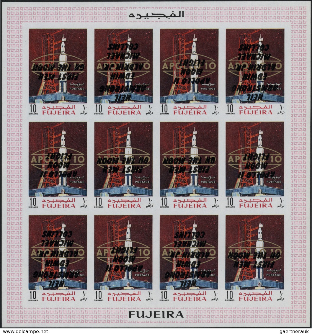 Thematik: Raumfahrt / Astronautics: 1969, Fudschaira/Fujeira, Apollo 11 INVERTED OVERPRINTS (all Thr - Sonstige & Ohne Zuordnung