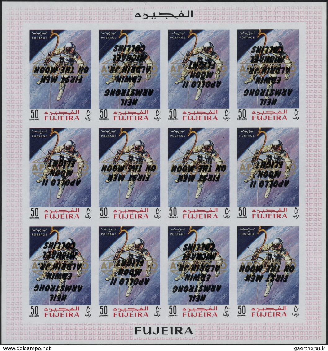 Thematik: Raumfahrt / Astronautics: 1969, Fudschaira/Fujeira, Apollo 11 INVERTED OVERPRINTS (all Thr - Sonstige & Ohne Zuordnung