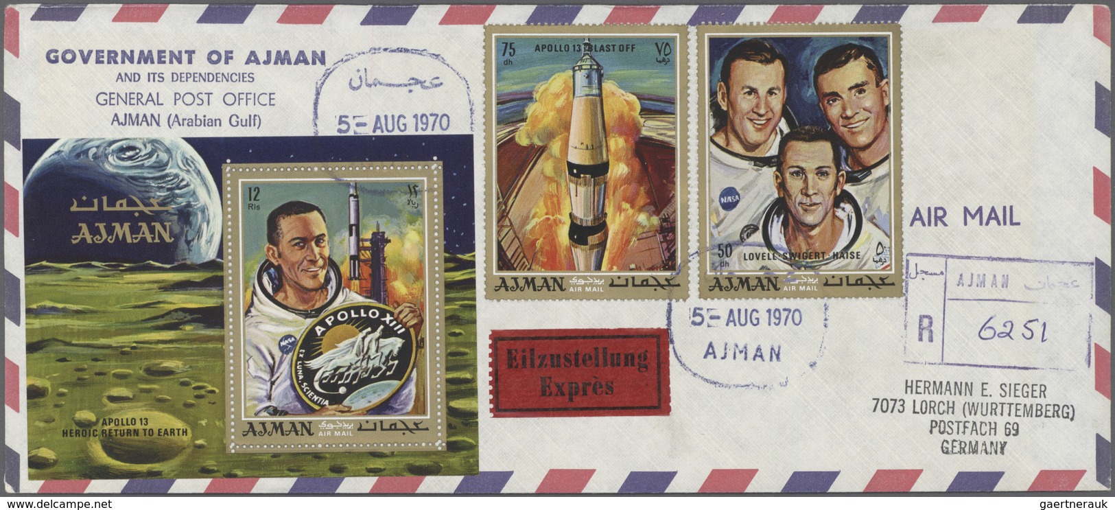 Thematik: Raumfahrt / astronautics: 1970, Apollo 13, complete set perf./imperf., complete set of six