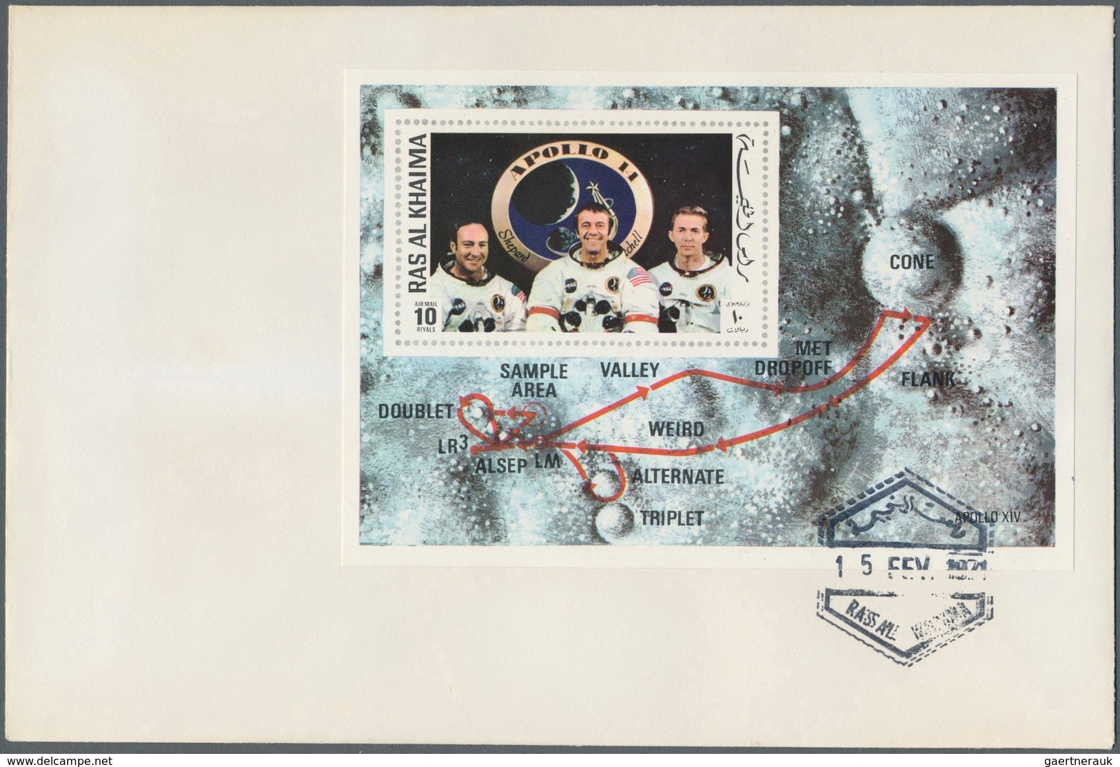 Thematik: Raumfahrt / astronautics: 1971, Ras al Khaima, Apollo 14, complete set perf./imperf., two