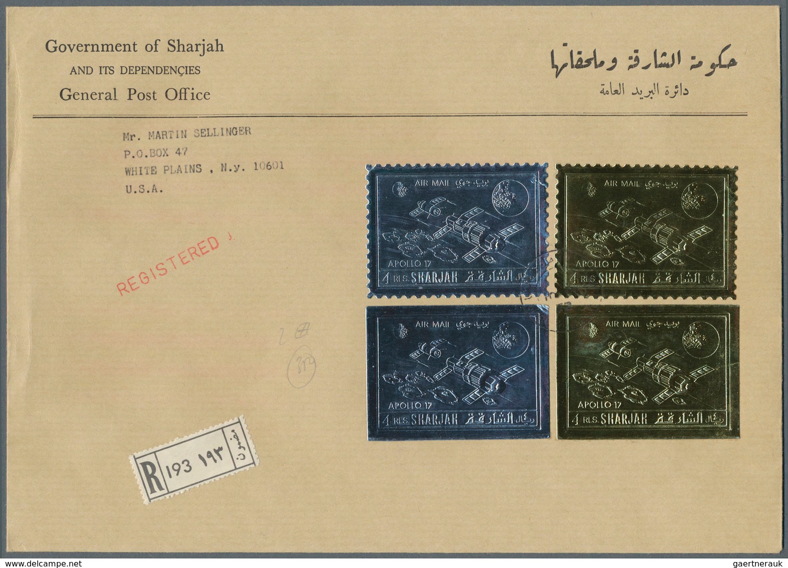 Thematik: Raumfahrt / Astronautics: 1972, Sharjah, GOLD/SILVER ISSUE "Apollo 17" 4r. Silver And 4r. - Autres & Non Classés