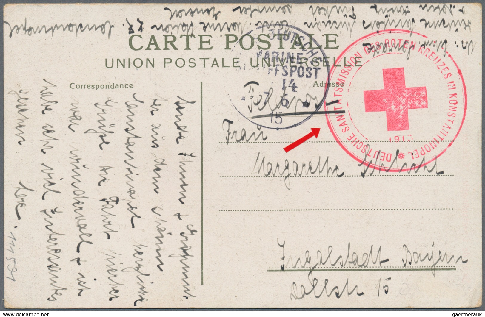 Thematik: Rotes Kreuz / Red Cross: 1915 Deutsches Reich Roter Feldpost-Brief-o "Deutsche Sanitätsmis - Croix-Rouge