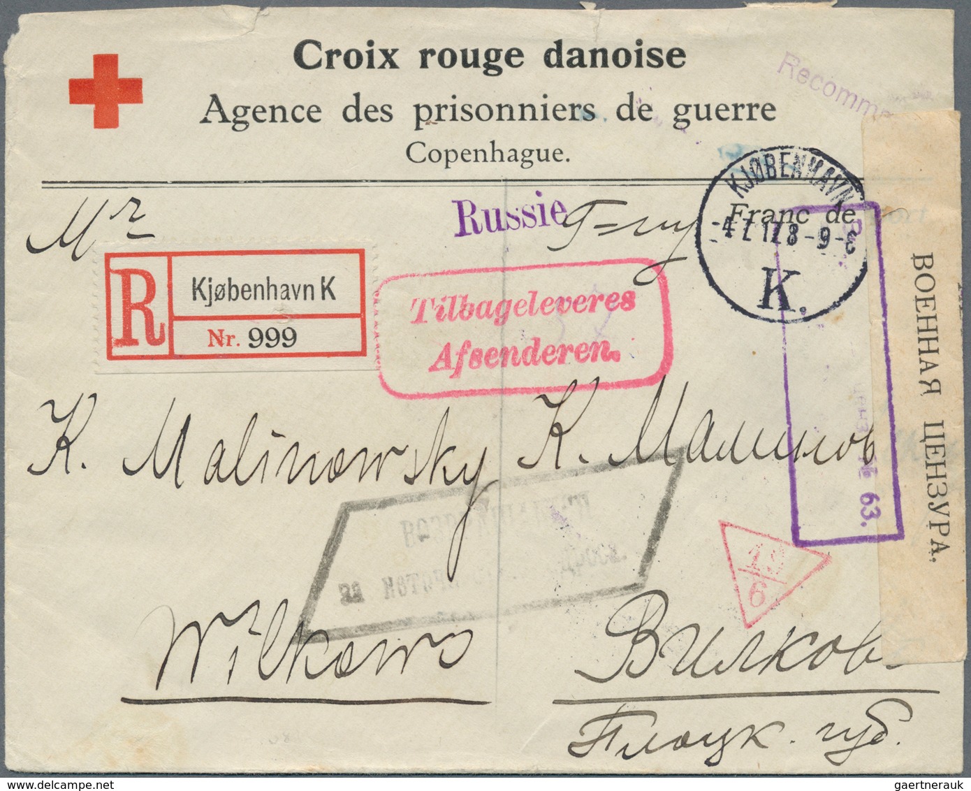 Thematik: Rotes Kreuz / Red Cross: 1917, Denmark. Danish Red Cross Letter "Croix Rouge Danoise" As R - Rotes Kreuz