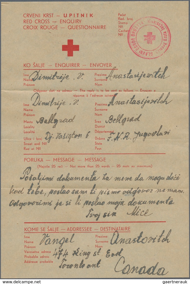 Thematik: Rotes Kreuz / Red Cross: 1947 Canada Vordruck-Inlandsbrief M.1 U.3 C. Der Jugoslawischen B - Rotes Kreuz