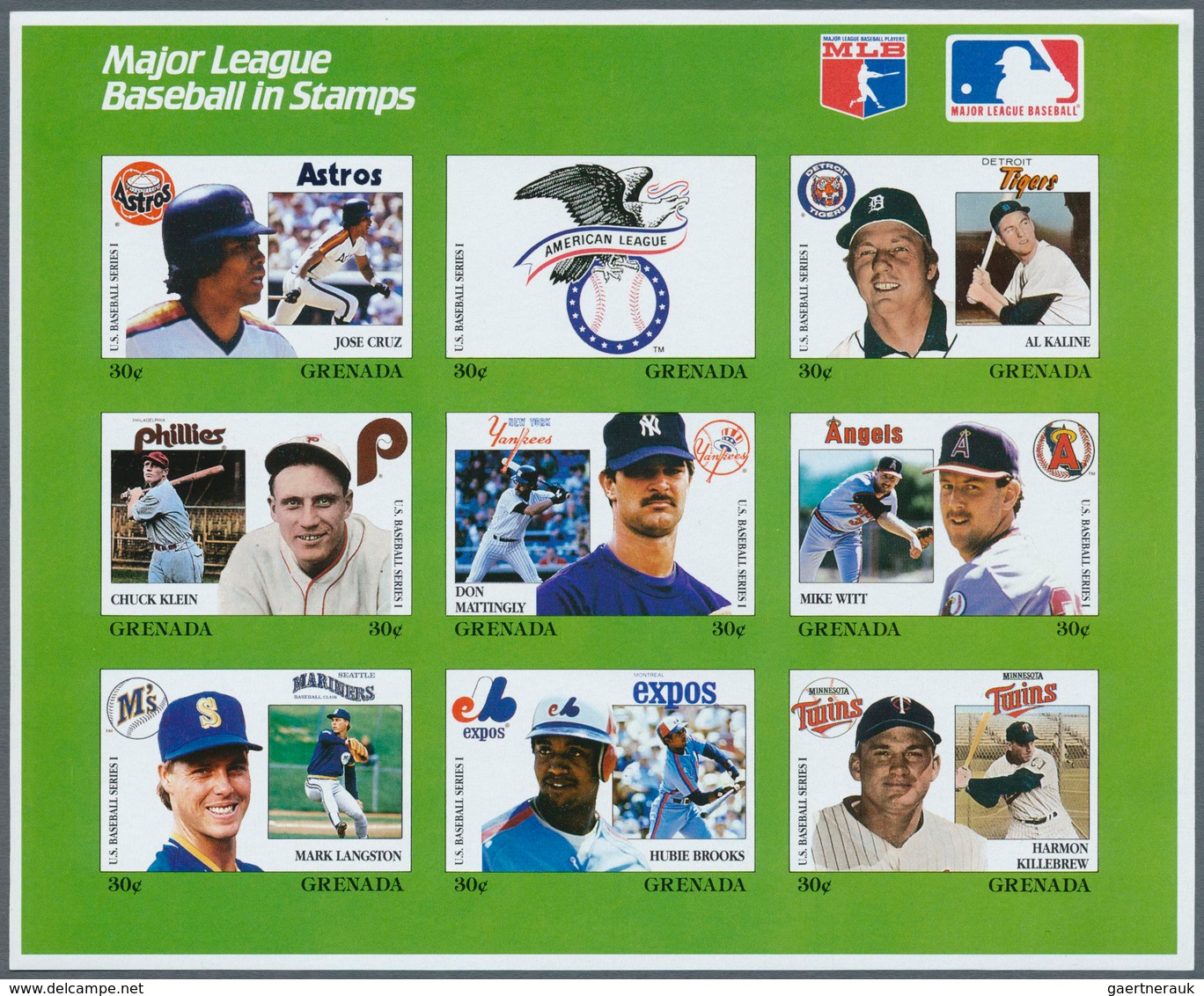 Thematik: Sport-Baseball / Sport-baseball: 1988, GRENADA: Baseball Players Of American Profi League - Base-Ball