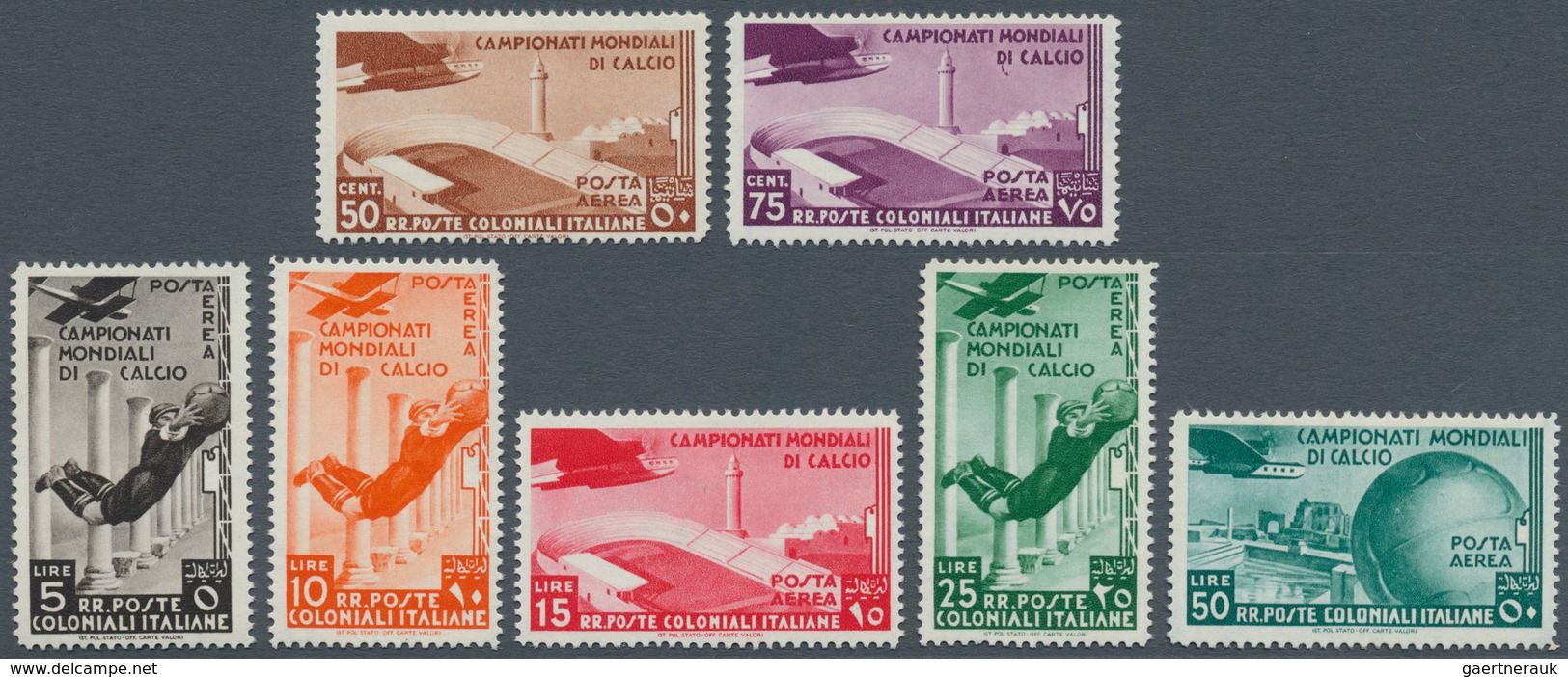 Thematik: Sport-Fußball / Sport-soccer, Football: 1934, Italian Colonies. Complete Airmail Values Of - Sonstige & Ohne Zuordnung