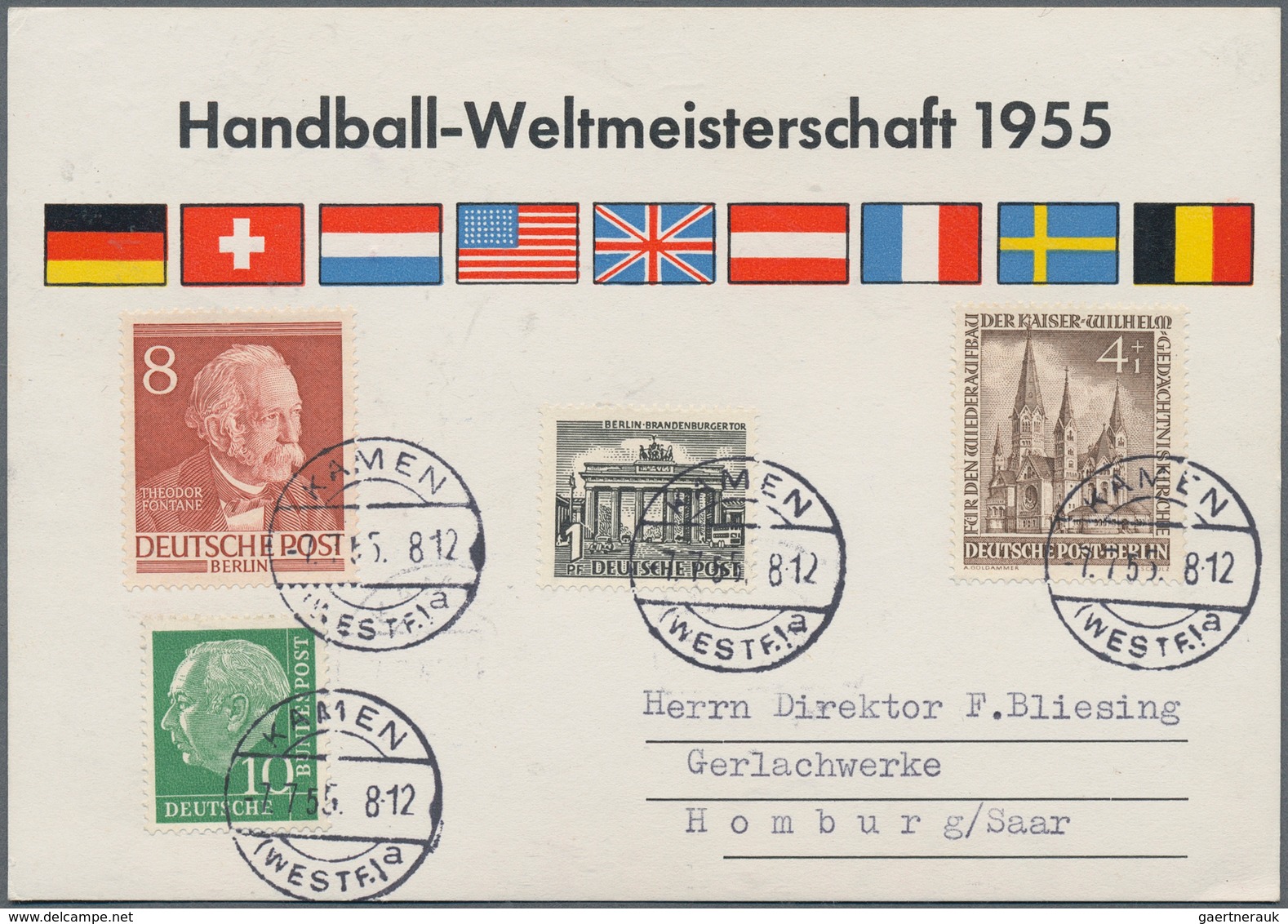 Thematik: Sport-Handball / Sport-handball: 1955, Saarland. Handball World Championship, Germany. Wet - Hand-Ball