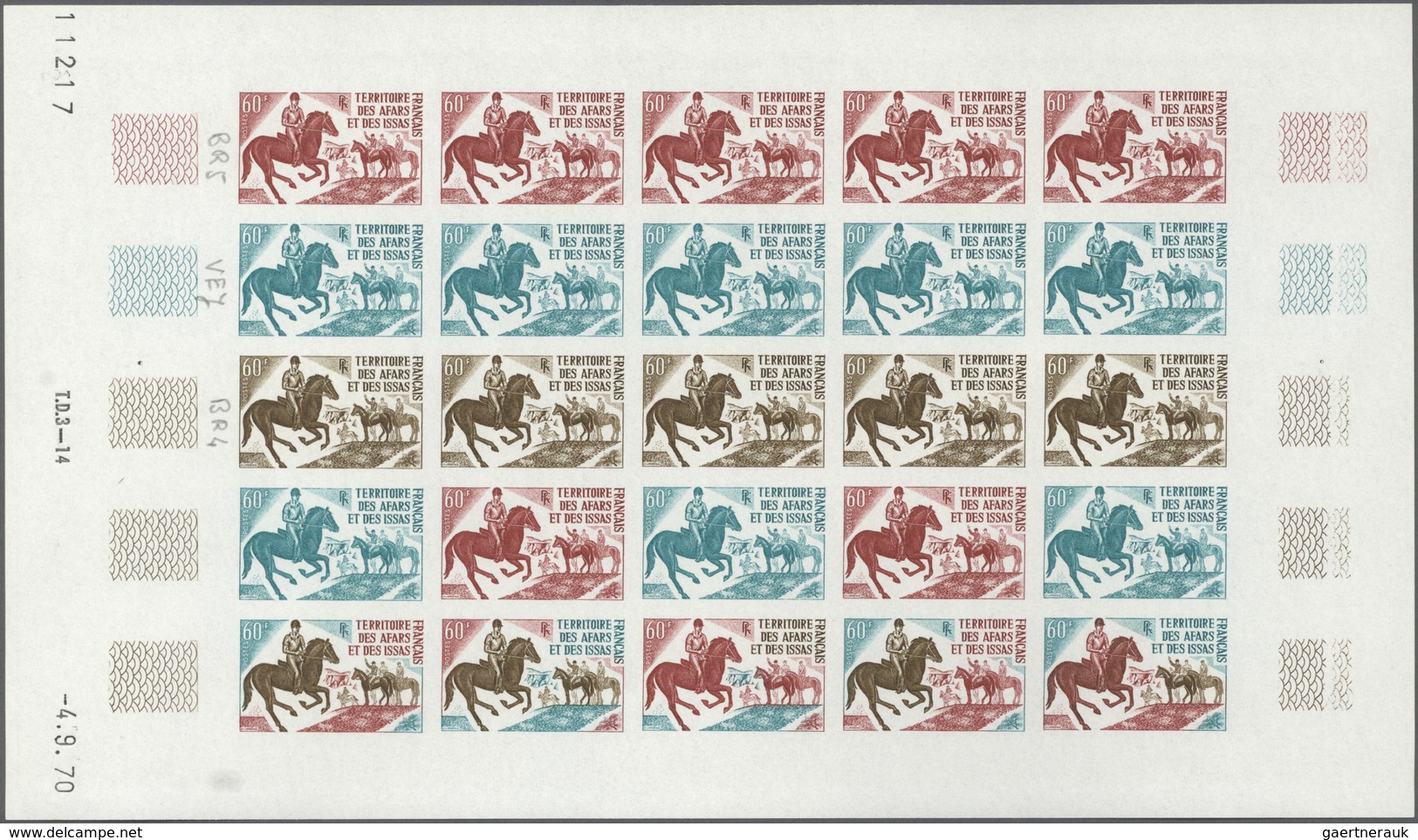 Thematik: Sport-Pferdesport / Sport Equestrian Sports: 1970, Afars And Issas. Lot Of 3 Different Col - Reitsport