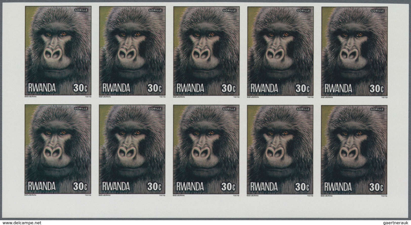 Thematik: Tiere-Affen / animals-monkeys: 1978, RWANDA: Monkeys complete set of eight from 20c. to 15