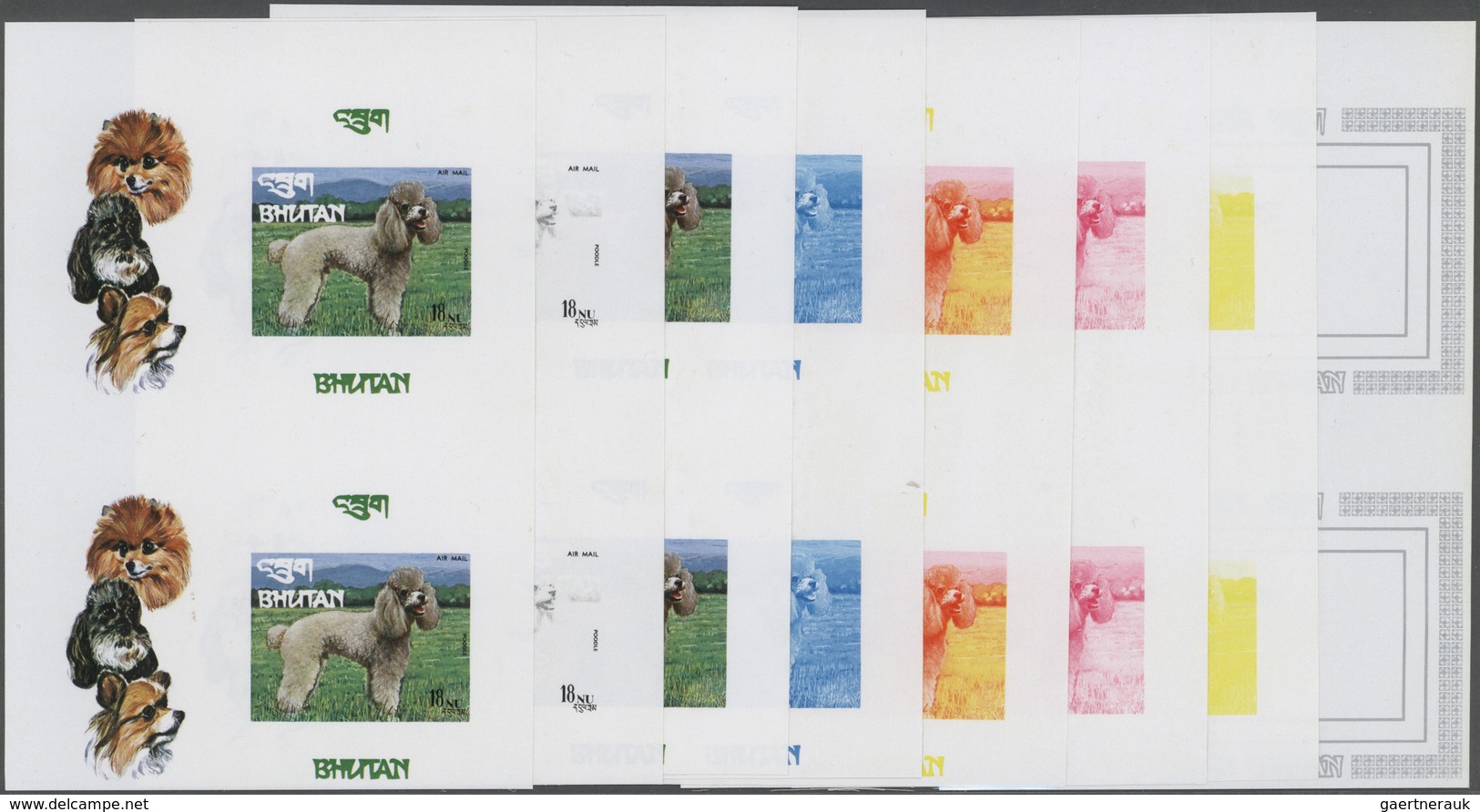 Thematik: Tiere-Hunde / Animals-dogs: 1972, Bhutan, POODLE - 8 Items; Progressive Plate Proofs Of Th - Chiens