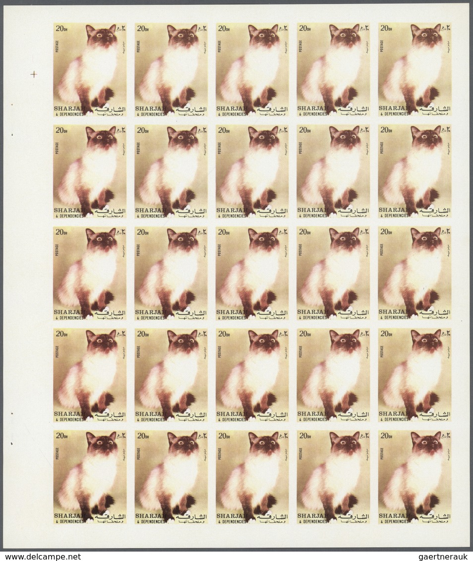 Thematik: Tiere-Katzen / Animals-cats: 1972. Sharjah. Progressive Proof (6 Phases) In Complete Sheet - Chats Domestiques