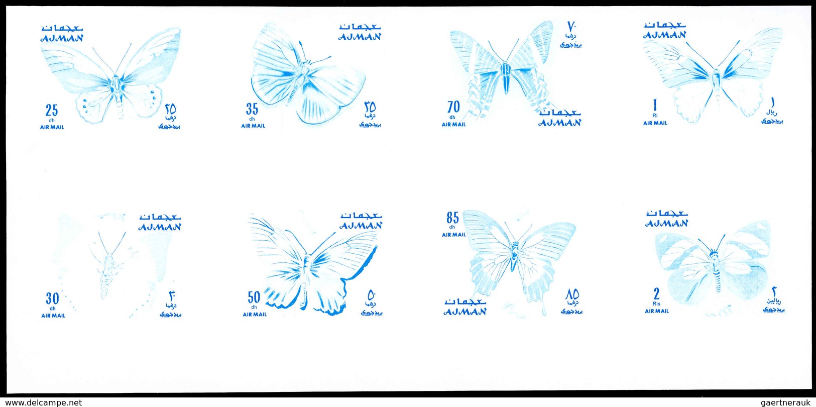 Thematik: Tiere-Schmetterlinge / animals-butterflies: 1971, Adschman/Ajman: BUTTERFLIES - 9 items; c