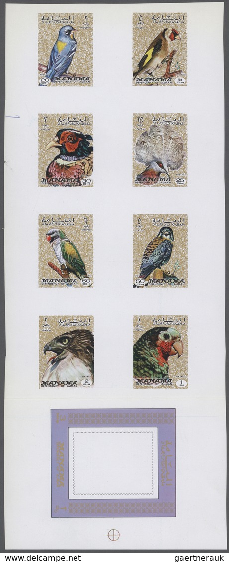 Thematik: Tiere-Vögel / Animals-birds: 1972, AJMAN-MANAMA: Birds Complete Set Of Eight In An IMPERFO - Autres & Non Classés