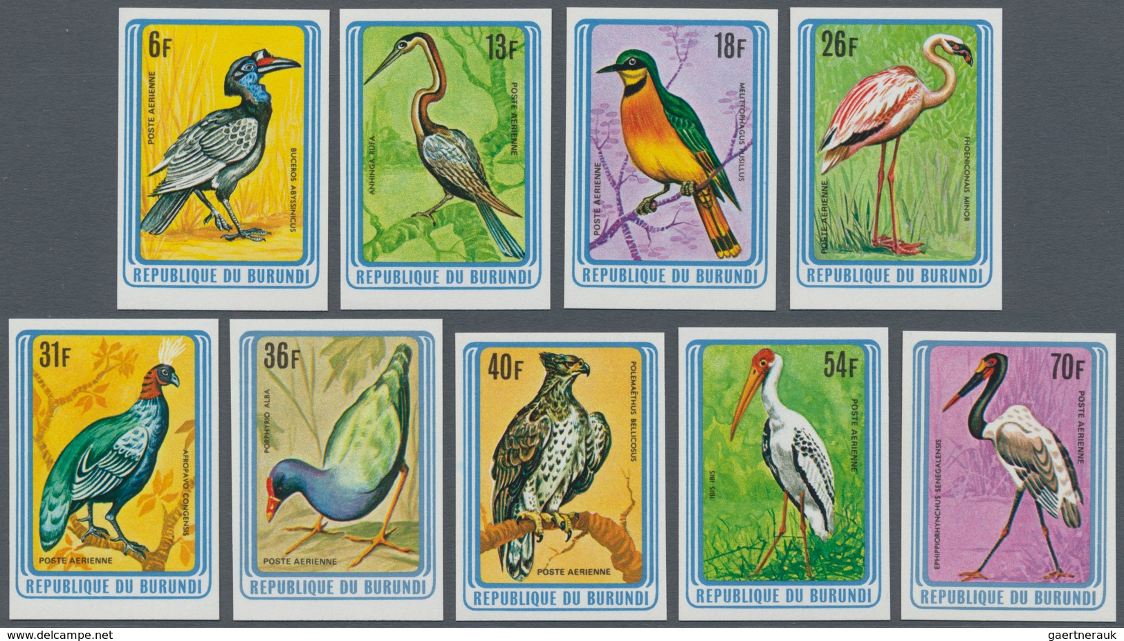 Thematik: Tiere-Vögel / Animals-birds: 1979, BURUNDI: Birds Complete IMPERFORATE Set Of Nine Airmail - Autres & Non Classés