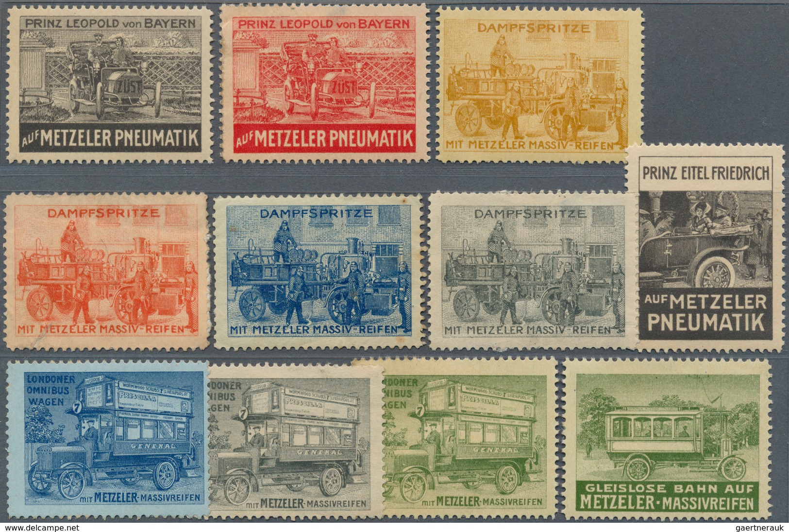 Thematik: Verkehr-Auto / Traffic-car: 1911 (ca), 29 Verschiedene Bzw. Verschiedenfarbige Vignetten D - Autos