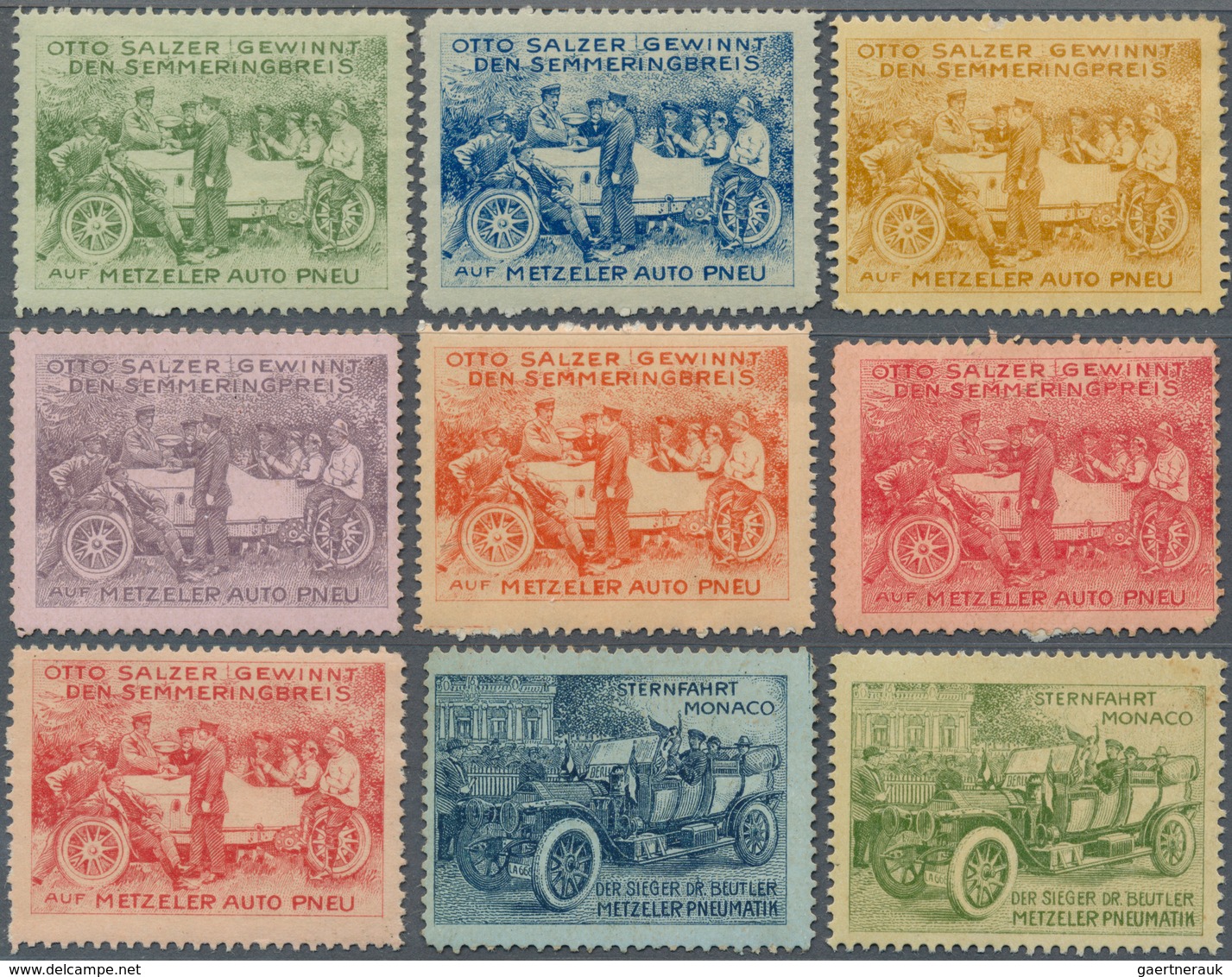 Thematik: Verkehr-Auto / Traffic-car: 1911 (ca), 29 Verschiedene Bzw. Verschiedenfarbige Vignetten D - Autos