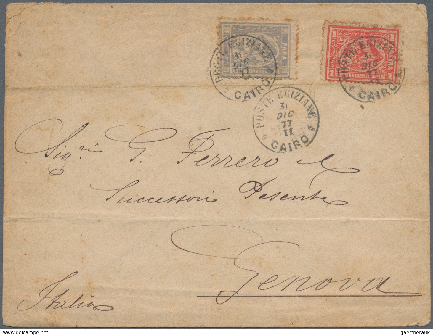 Ägypten: 1872 Third Issue (1st Printing) 20pa. Blue Along With 1pi. Rose On 1877 Cover From Cairo To - Sonstige & Ohne Zuordnung