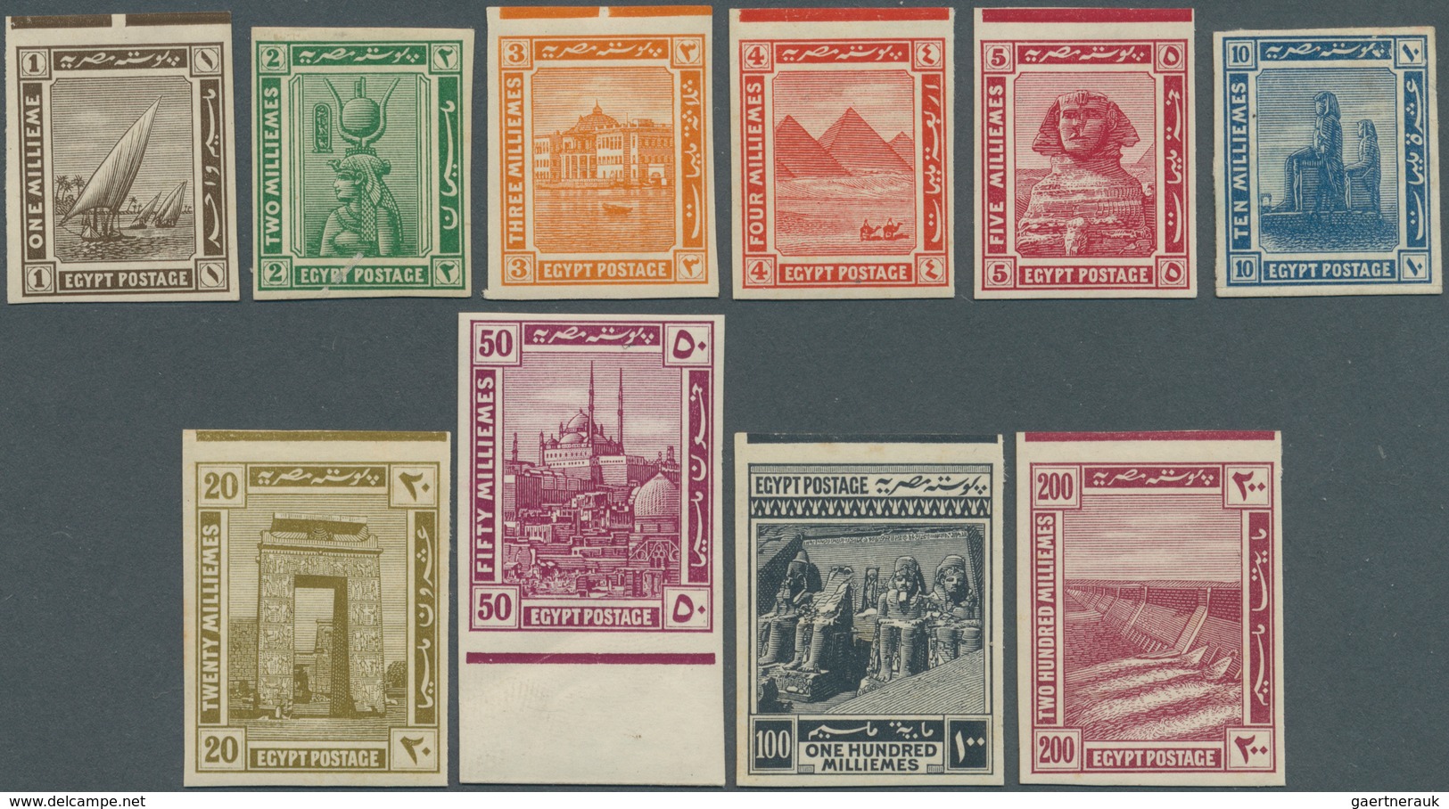 Ägypten: 1914 Complete Set Of Ten Imperforated Proofs On Unwatermarked Paper, Mint Lightly Hinged (2 - Autres & Non Classés