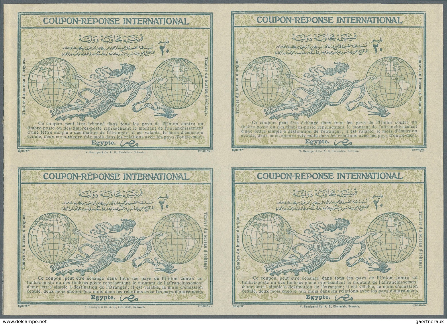 Ägypten: Design "Madrid" 1920 International Reply Coupon As Block Of Four Egypt (arabic Chracters). - Sonstige & Ohne Zuordnung