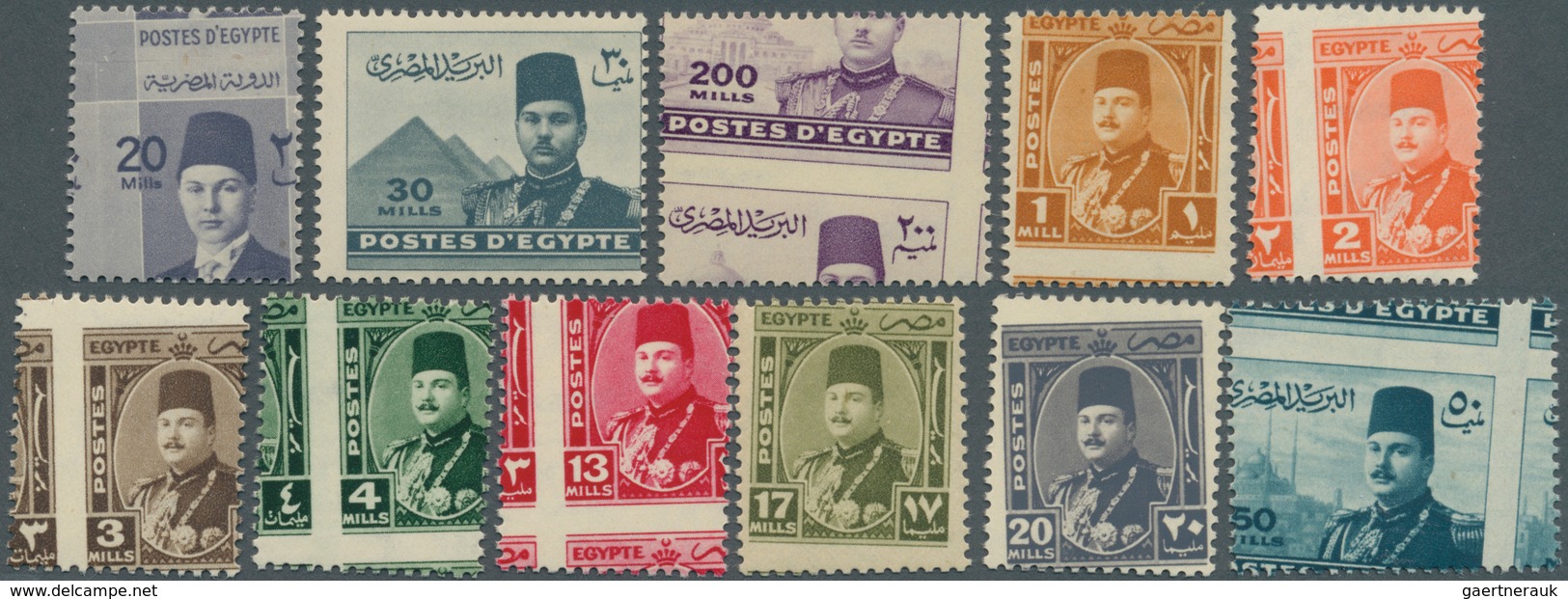 Ägypten: 1937/1950 King Farouk's 1st And 2nd Issue: Group Of 11 Stamps Royal Misperforated, With 193 - Sonstige & Ohne Zuordnung