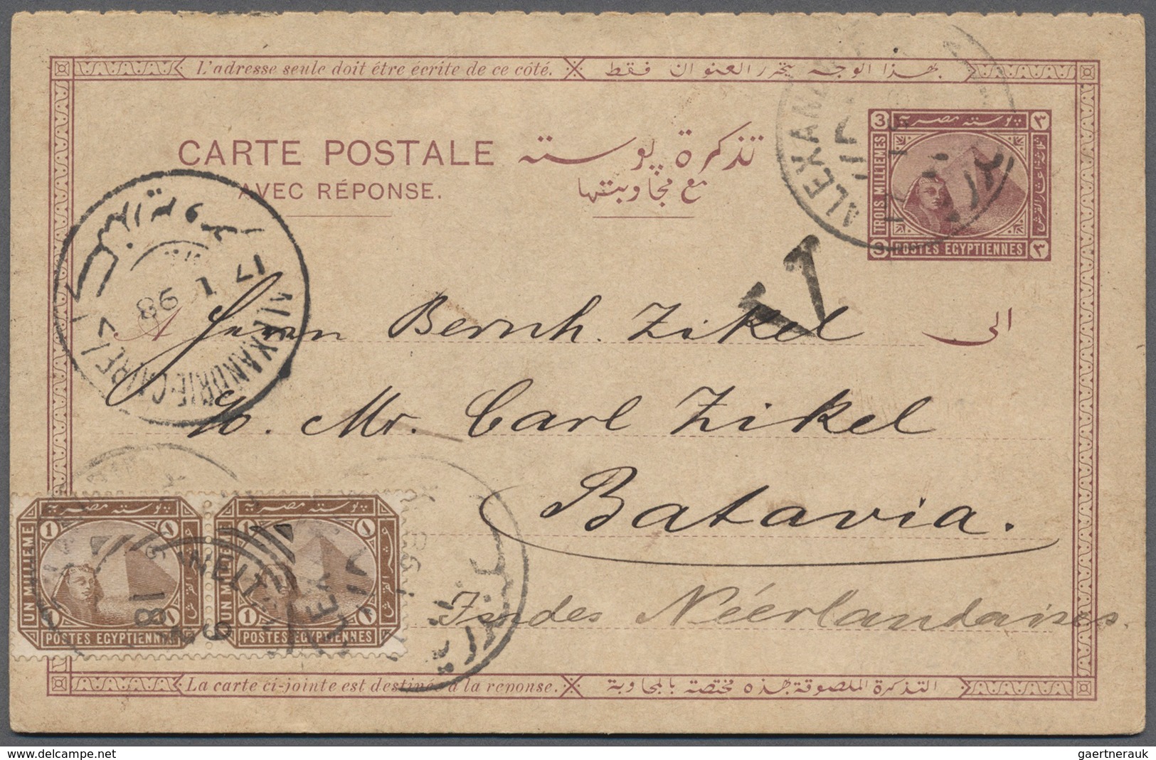 Ägypten - Ganzsachen: 1898, Stationery Double Card 3 Mil. Brown Uprated With Pair 1 Mil Brown Sent F - Sonstige & Ohne Zuordnung