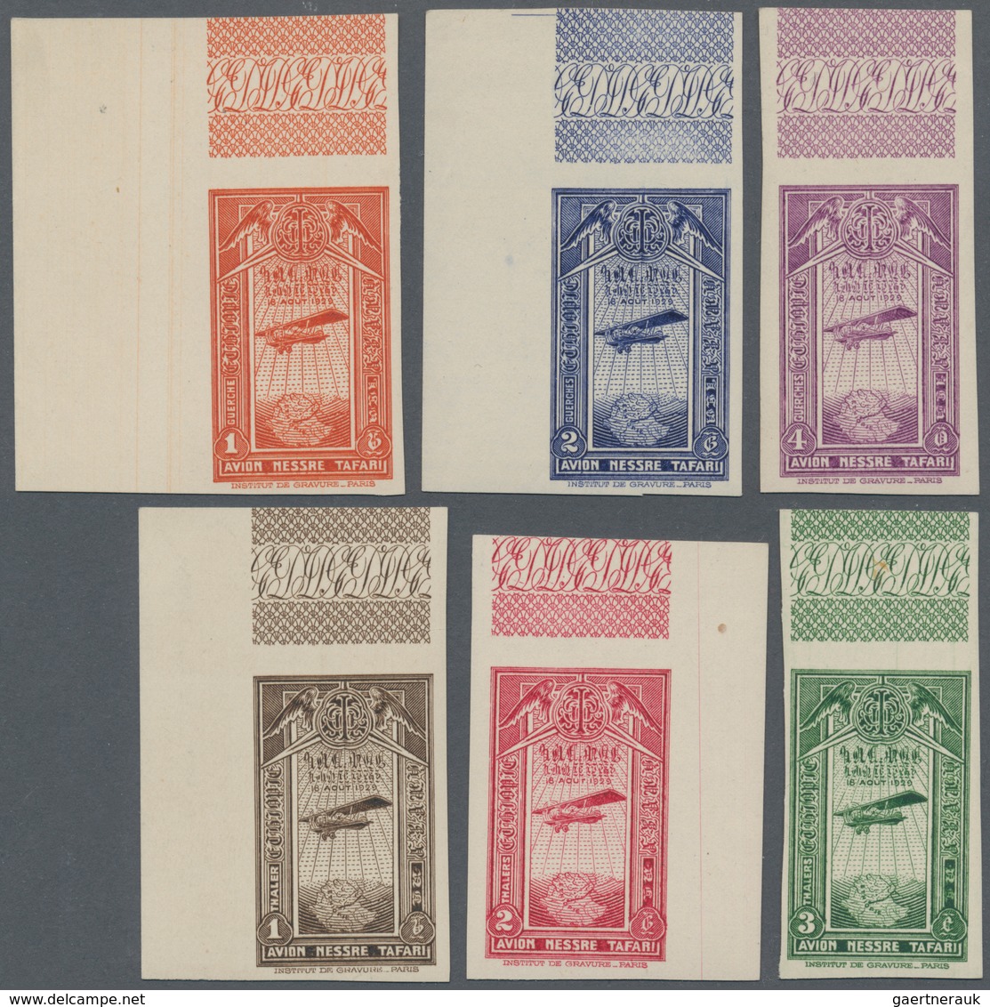 Äthiopien: 1931 Air Set IMPERFORATED, Complete Except 8g., All Stamps With Sheet Margin At Top Incl. - Ethiopie