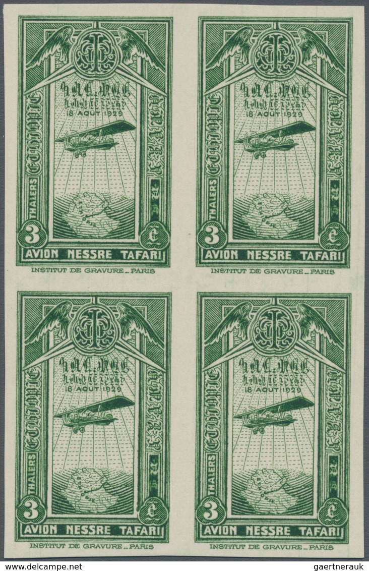 Äthiopien: 1931, Airmails, 3th. Green, IMPERFORATE Block Of Four, Unused No Gum. Yv. PA17 Nd (4), 1. - Ethiopie