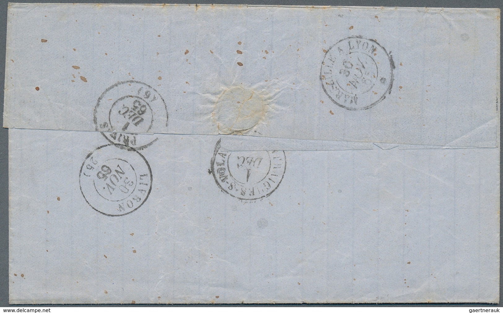 Algerien: 1862, France 20 C Blue Napoleon, Tied By Numeral Cancel "5051" (gros Chiffres), Single Fra - Lettres & Documents