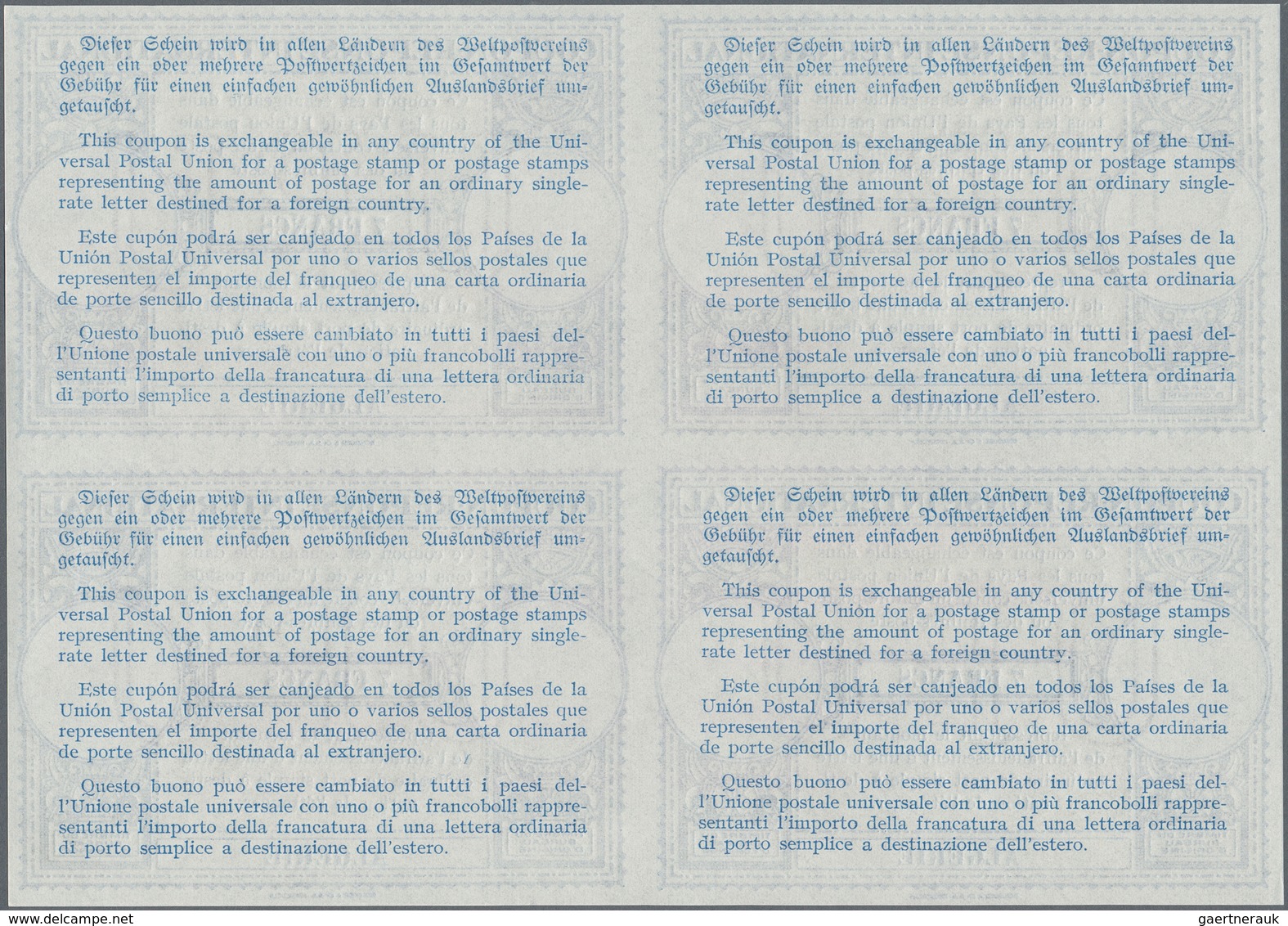 Algerien: 1940s (approx). International Reply Coupon 7 Francs (London Type) In An Unused Block Of 4. - Briefe U. Dokumente