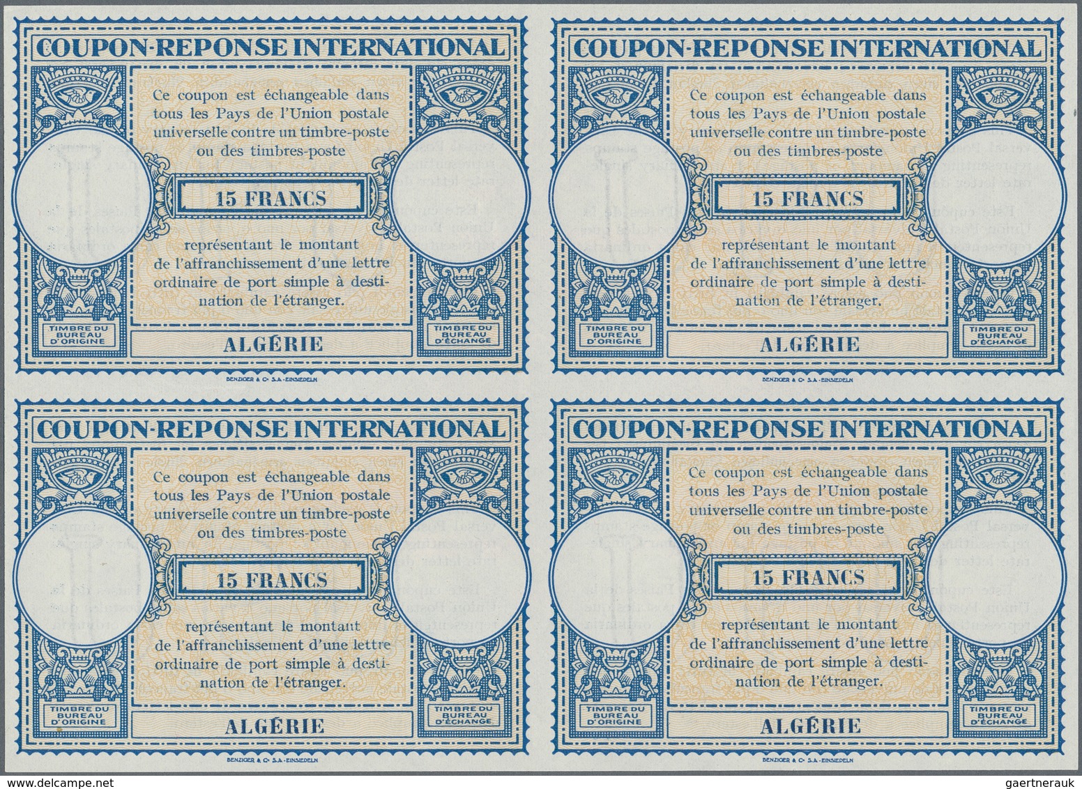 Algerien: 1940s/1950s (approx). International Reply Coupon 15 Francs (London Type) In An Unused Bloc - Lettres & Documents