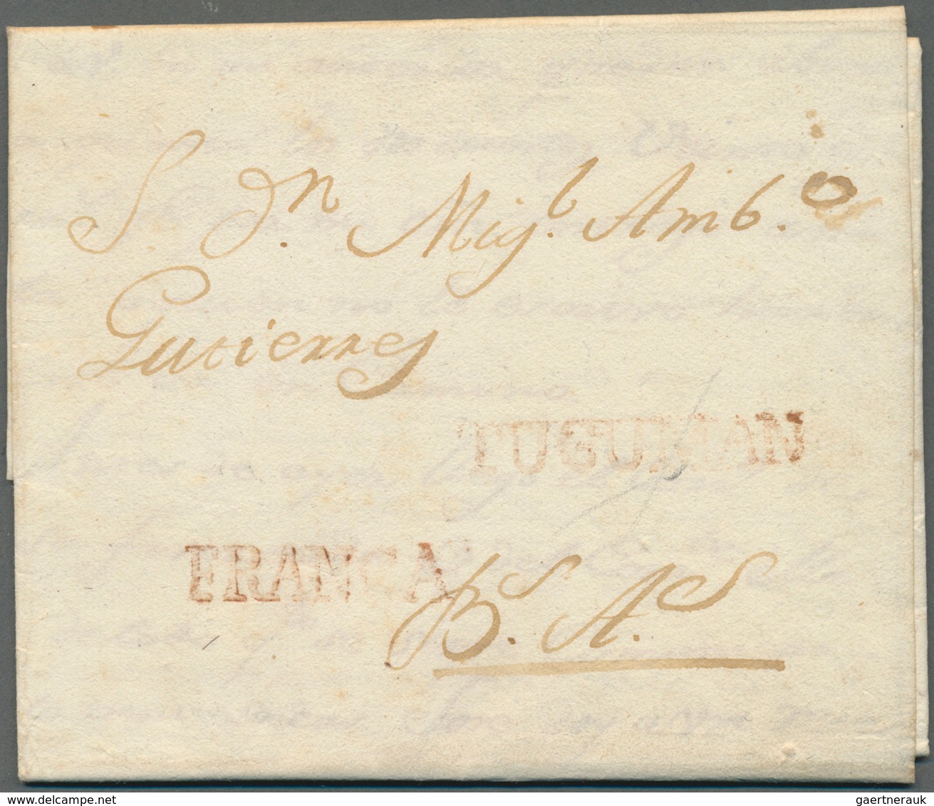 Argentinien - Vorphilatelie: 1819 Entire Letter Sent From Tucuman To Buenos Aires With Red Single-li - Vorphilatelie