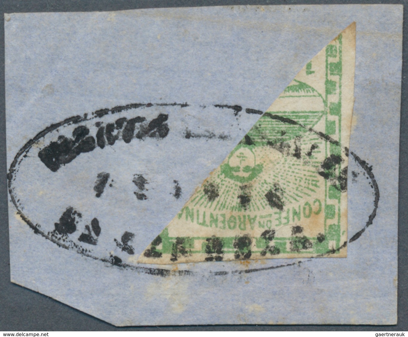 Argentinien: 1858 10c. Green, BISECTED Diagonally, Used On Piece And Tied By Oval H/s "CORREOS NACIO - Autres & Non Classés
