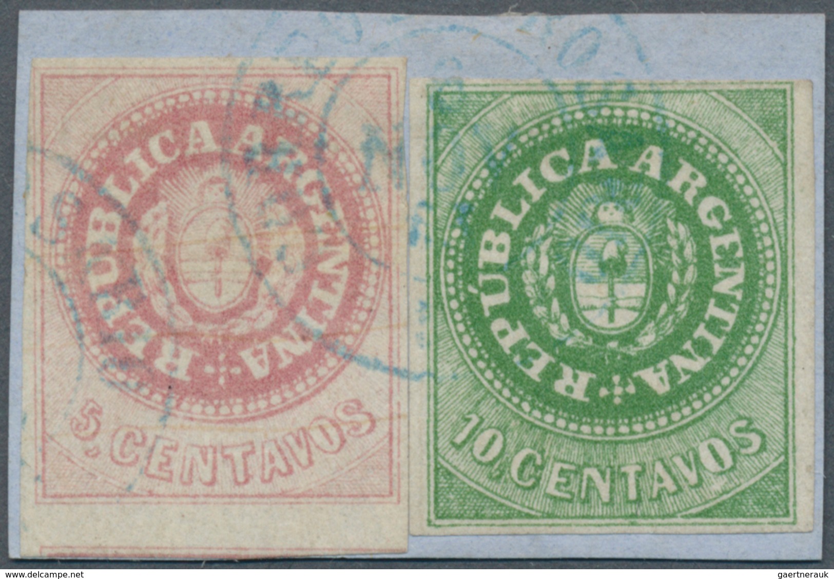 Argentinien: 1862 10c. Green With Accent And 5c. Lilac-rose Without Accent Used On Small Piece And T - Sonstige & Ohne Zuordnung