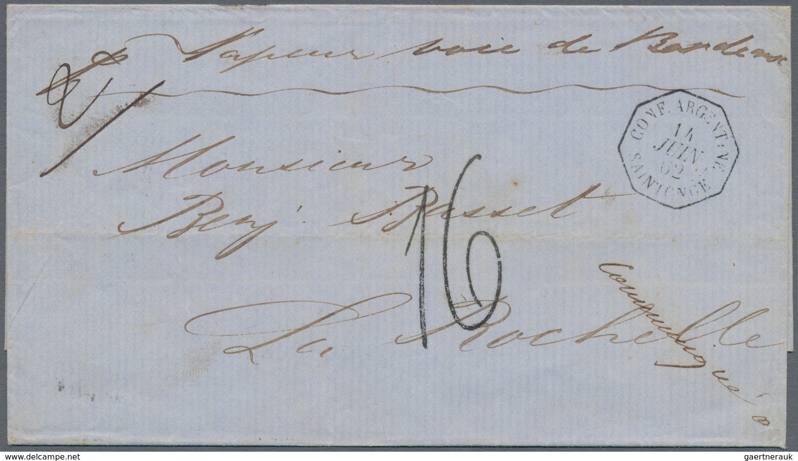 Argentinien: 1862, Folded Envelope Buenos Aires - La Rochelle / France, Endorsed "vapeur Voie De Bor - Autres & Non Classés